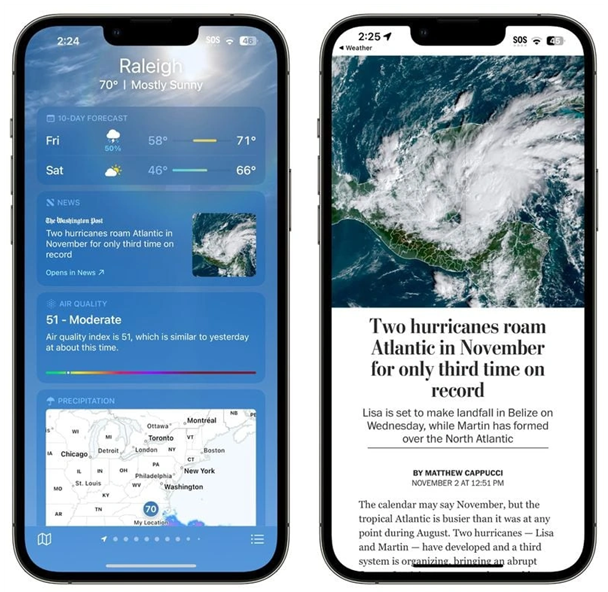 渝中苹果14维修分享iPhone 14手机如何看天气时顺带看新闻 